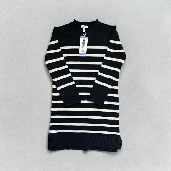 Jessica Simpson Black & Off White Striped Knit Sweater Dress XS Knee Length NWT - Picture 1 of 7